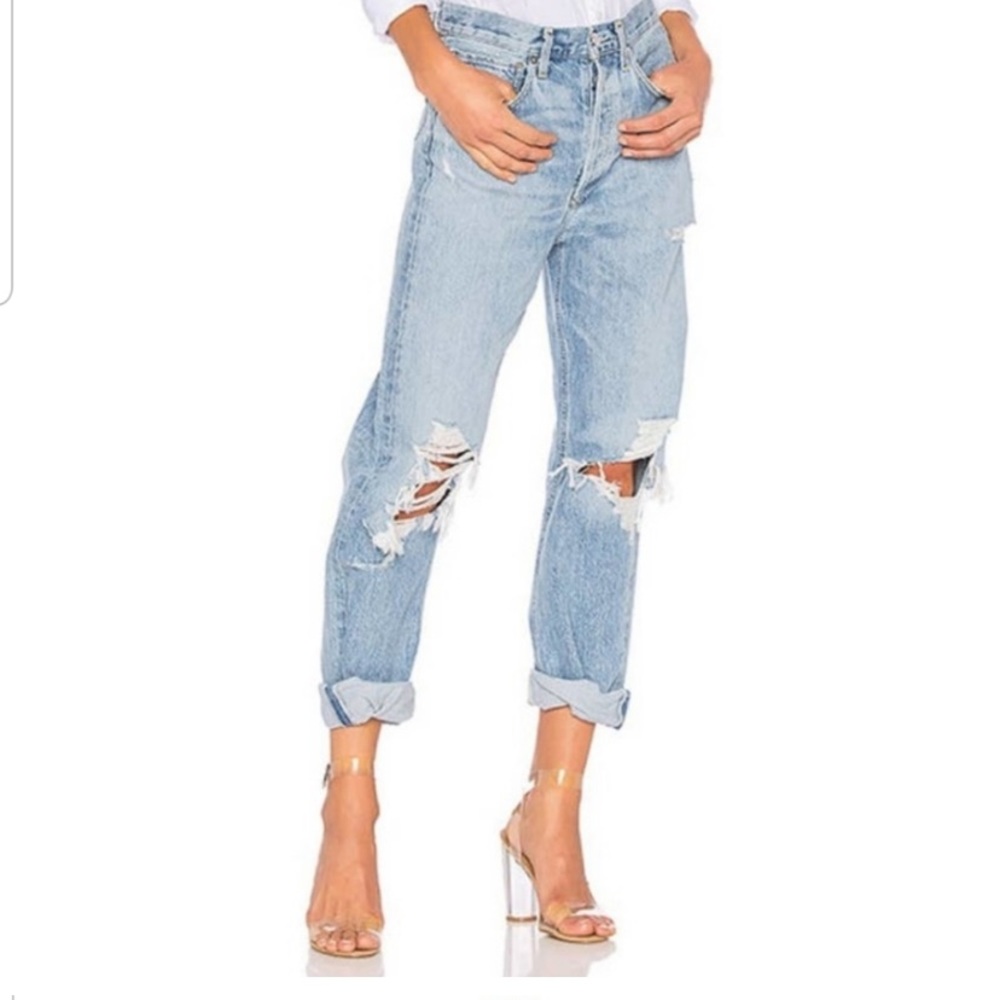 Agolde Light Blue Distressed Boyfriend Jeans